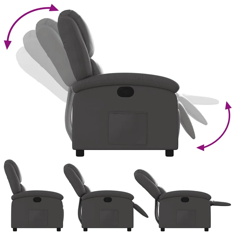 Fauteuil relax TV rembourrage confortable fonction d'inclinaison manuelle en cuir véritable gris DEC027923