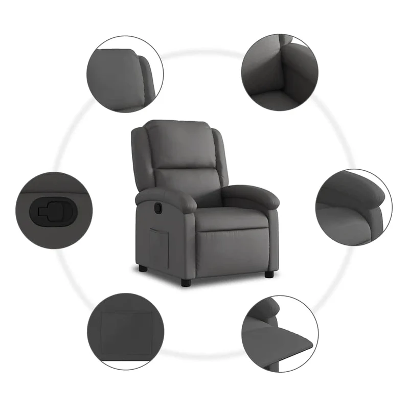 Fauteuil relax TV rembourrage confortable fonction d'inclinaison manuelle en cuir véritable gris DEC027923