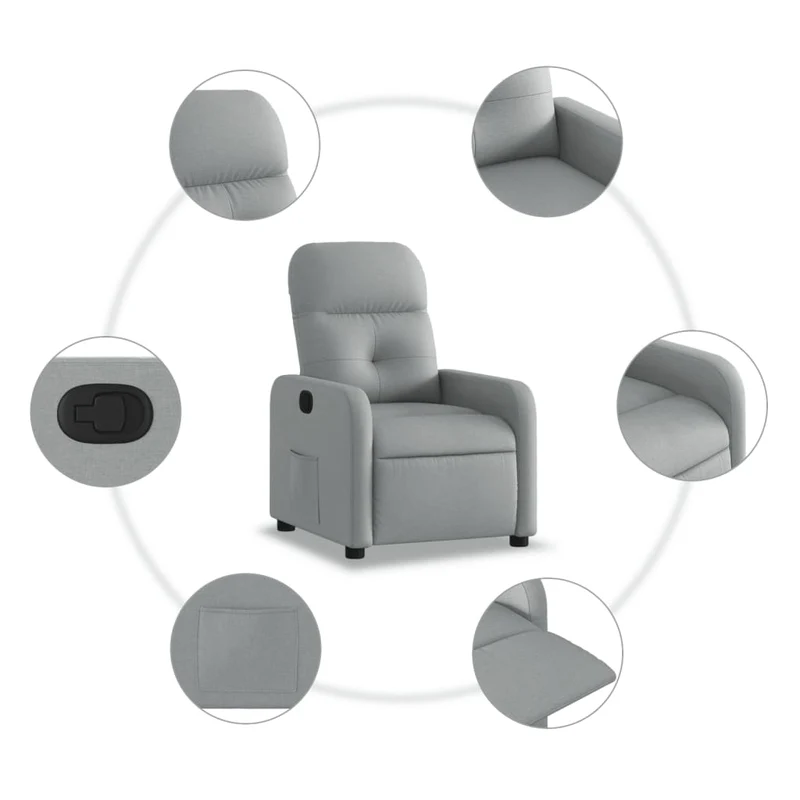 Fauteuil relax TV rembourrage confortable fonction d'inclinaison manuelle en tissu gris clair DEC027916