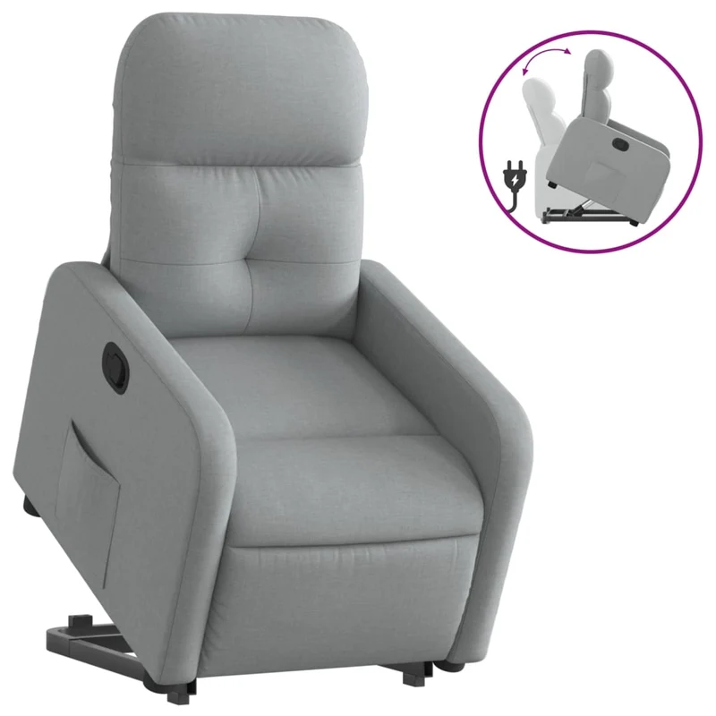 Fauteuil relax TV rembourrage confortable fonction de levage électrique en tissu gris clair DEC027912