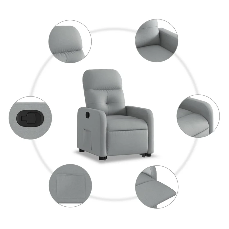Fauteuil relax TV rembourrage confortable fonction de levage électrique en tissu gris clair DEC027912