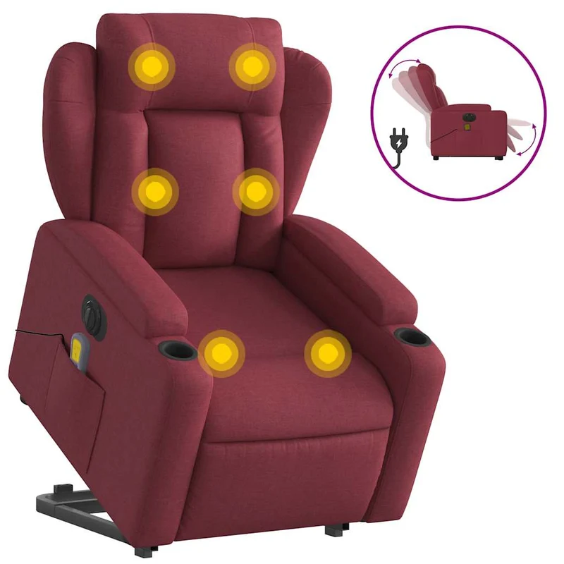 Fauteuil de relaxation fonction massage et inclinable en tissu rouge bordeaux DEC027843