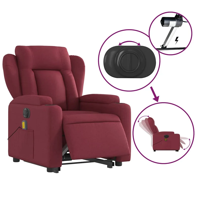 Fauteuil de relaxation fonction massage et inclinable en tissu rouge bordeaux DEC027843