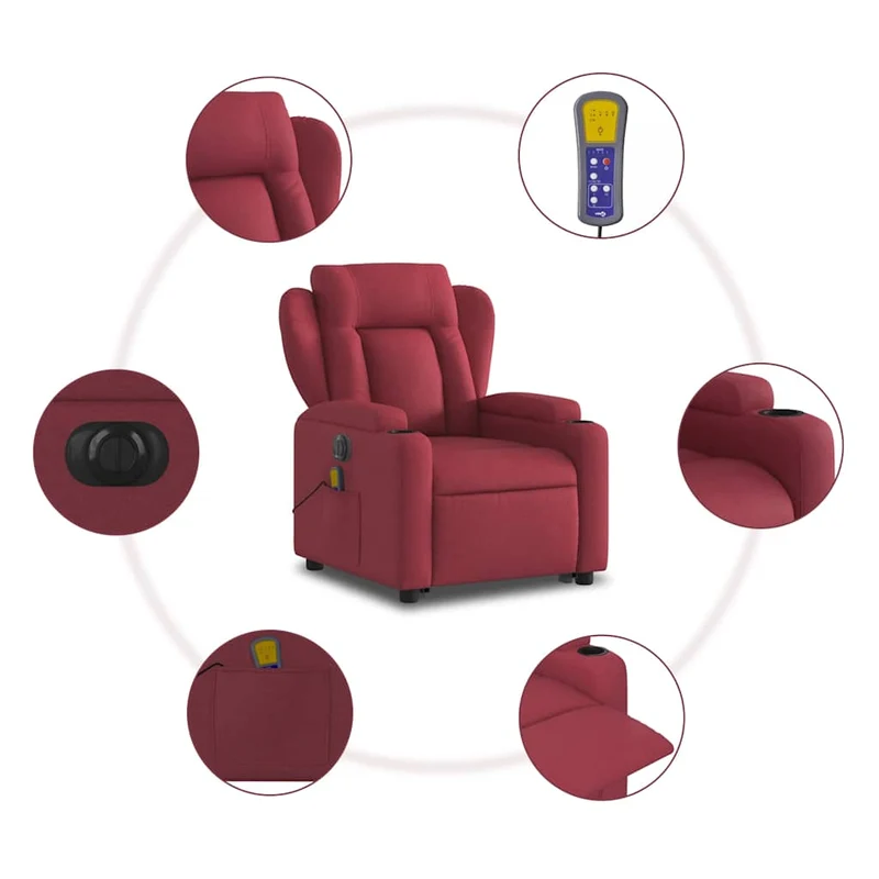 Fauteuil de relaxation fonction massage et inclinable en tissu rouge bordeaux DEC027843