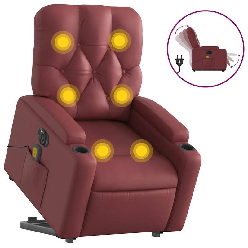 Fauteuil de relaxation fonction massage et inclinable en PVC rouge bordeaux DEC027833