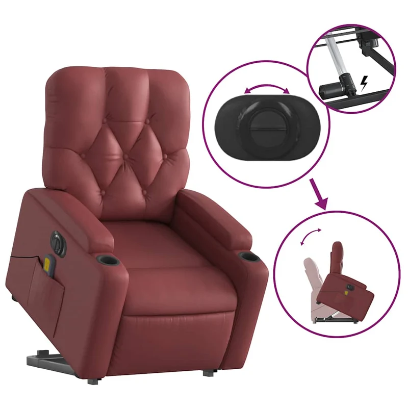 Fauteuil de relaxation fonction massage et inclinable en PVC rouge bordeaux DEC027833