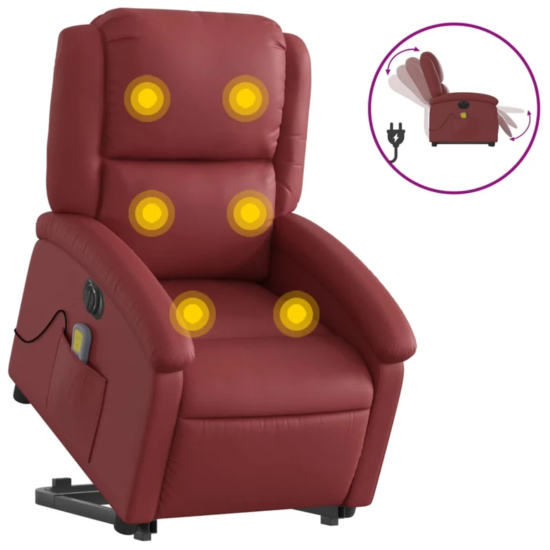 Fauteuil de relaxation fonction massage et inclinable en PVC rouge bordeaux DEC027829