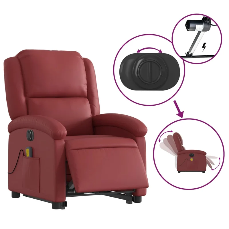 Fauteuil de relaxation fonction massage et inclinable en PVC rouge bordeaux DEC027829