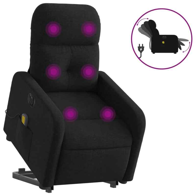 Fauteuil de relaxation fonction massage et inclinable fonction de levage électrique en tissu noir DEC027820