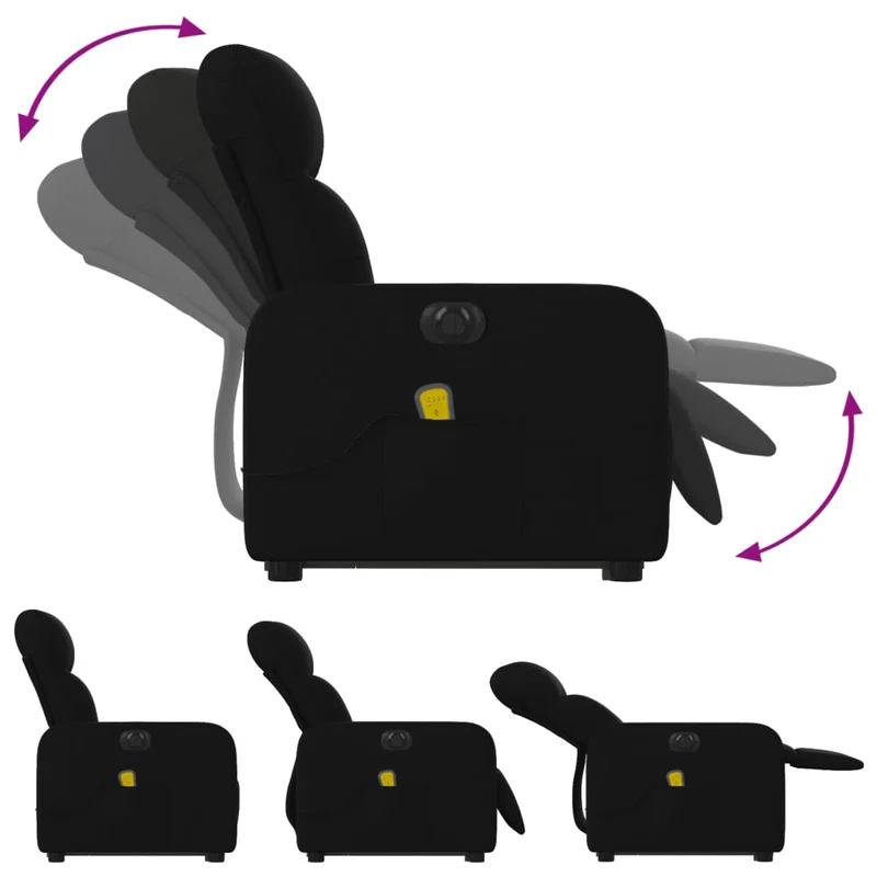 Fauteuil de relaxation fonction massage et inclinable fonction de levage électrique en tissu noir DEC027820