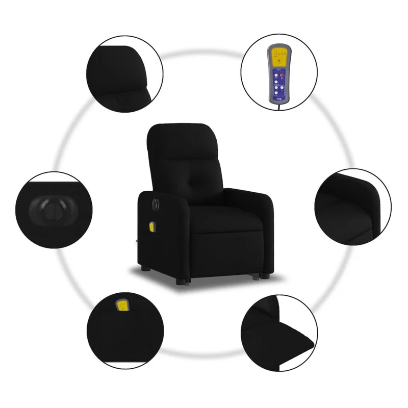 Fauteuil de relaxation fonction massage et inclinable fonction de levage électrique en tissu noir DEC027820