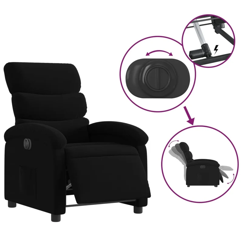 Fauteuil relax TV fonction d'inclinaison électrique très confortable en tissu noir DEC028508