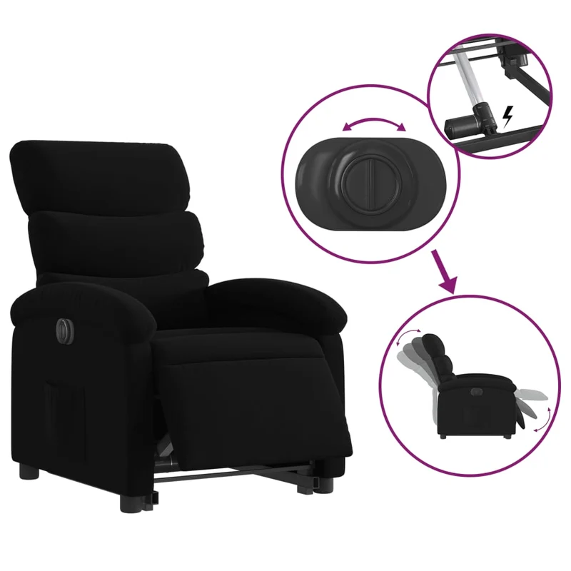 Fauteuil relax TV fonction de levage électrique très confortable en tissu noir DEC028484