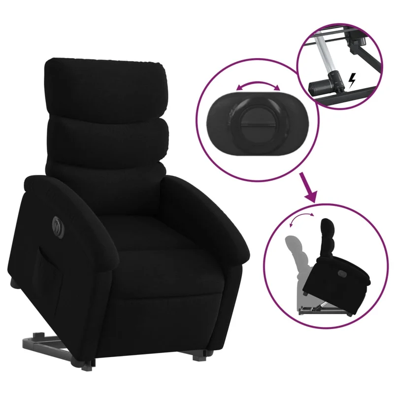 Fauteuil relax TV fonction de levage électrique très confortable en tissu noir DEC028484