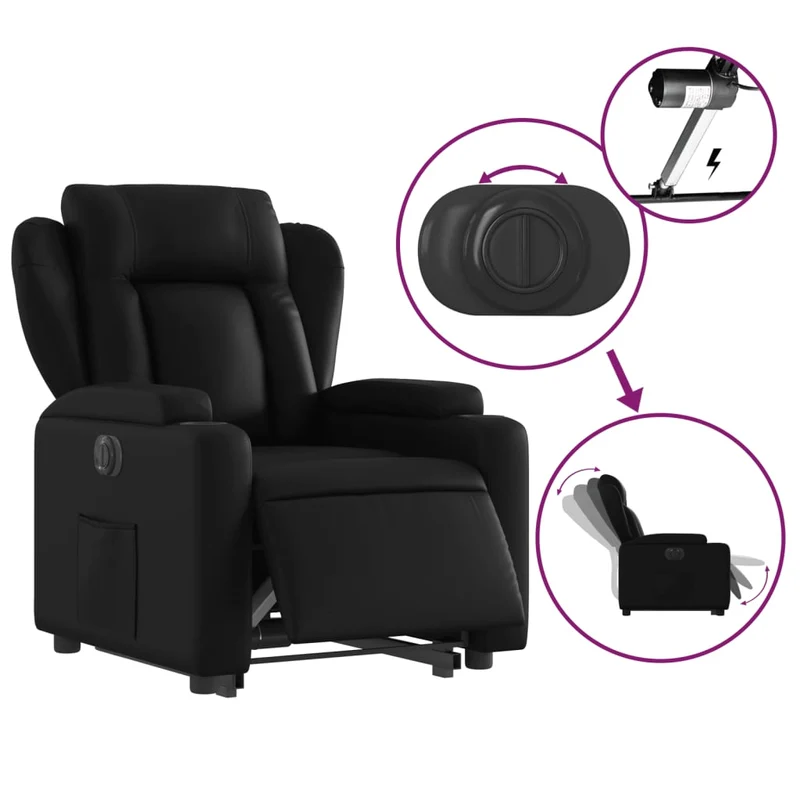 Fauteuil relax TV fonction de levage électrique très confortable en PVC noir DEC028475
