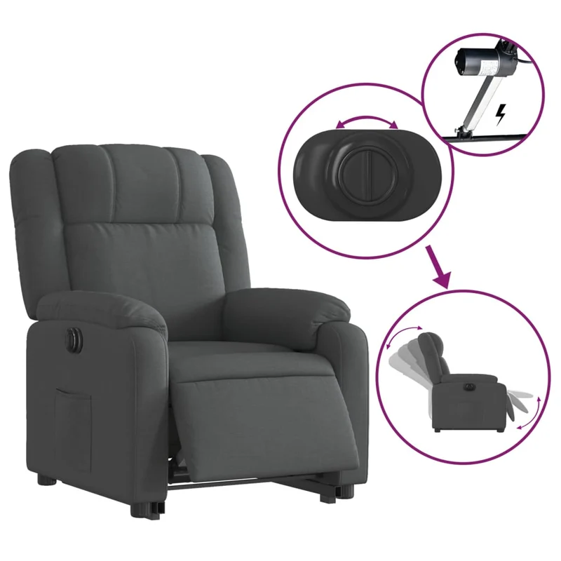 Fauteuil relax TV fonction de levage électrique très confortable en tissu gris foncé DEC028361