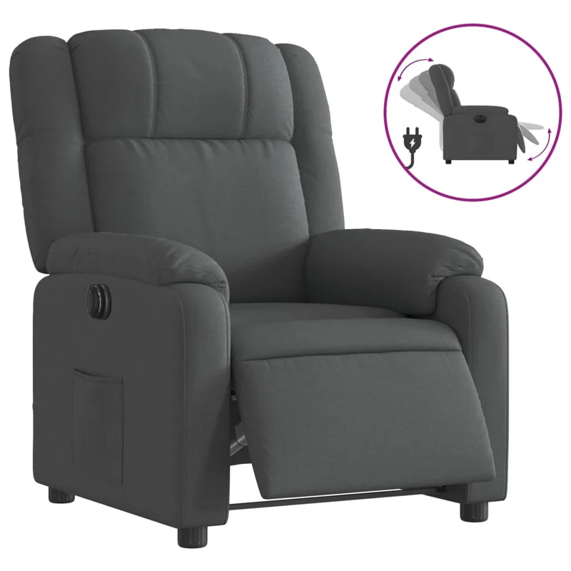 Fauteuil relax TV fonction d'inclinaison électrique très confortable en tissu gris foncé DEC028340