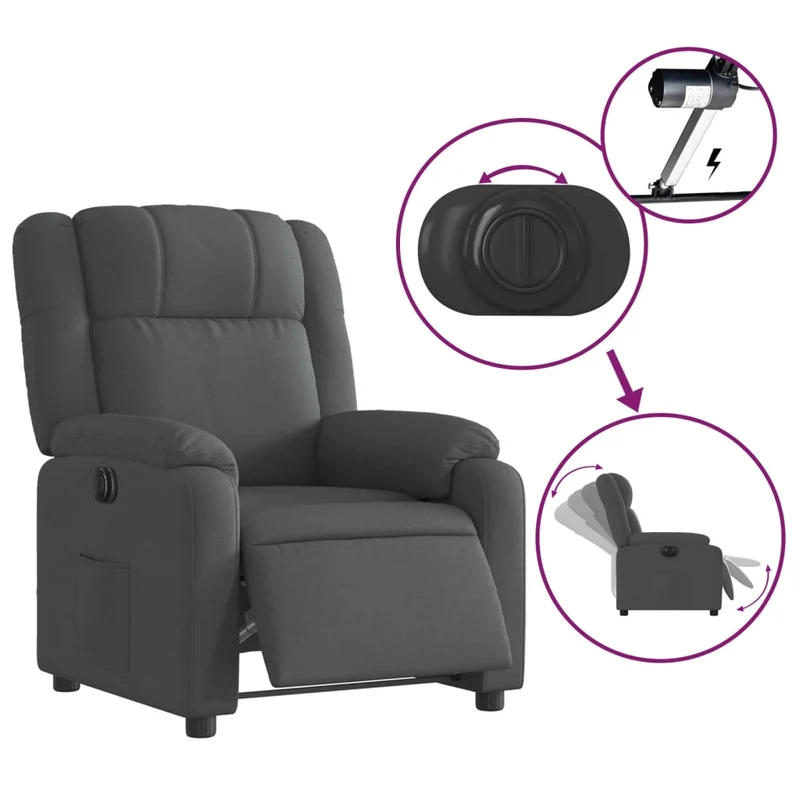 Fauteuil relax TV fonction d'inclinaison électrique très confortable en tissu gris foncé DEC028340