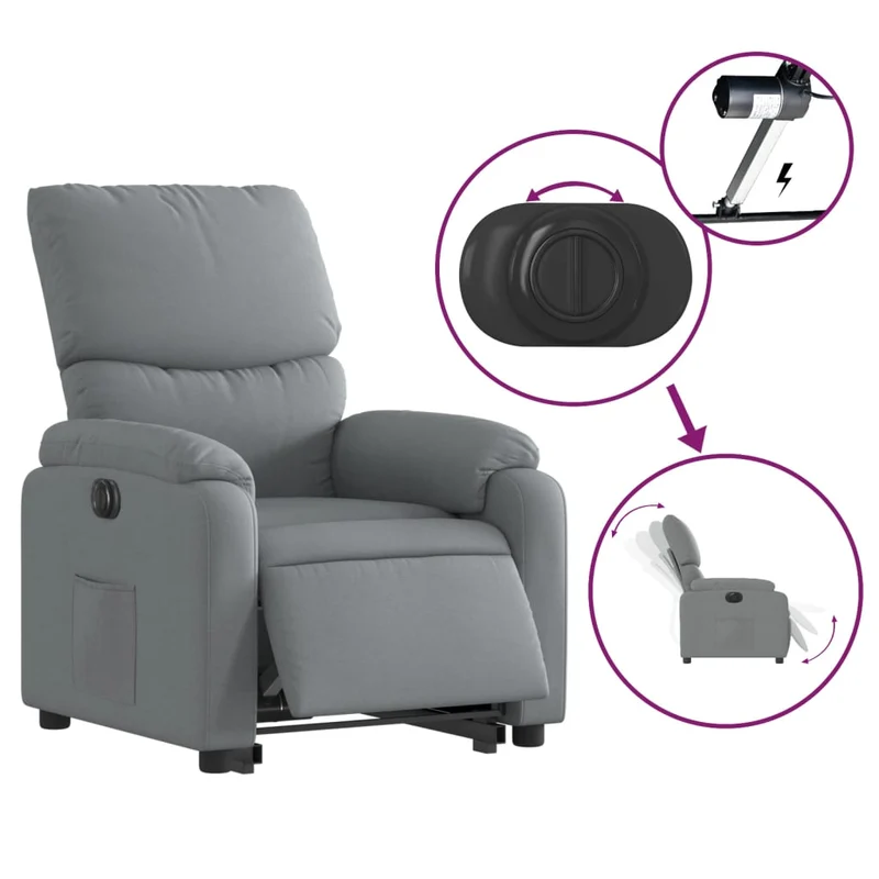 Fauteuil relax TV fonction de levage électrique très confortable en tissu gris clair DEC028326