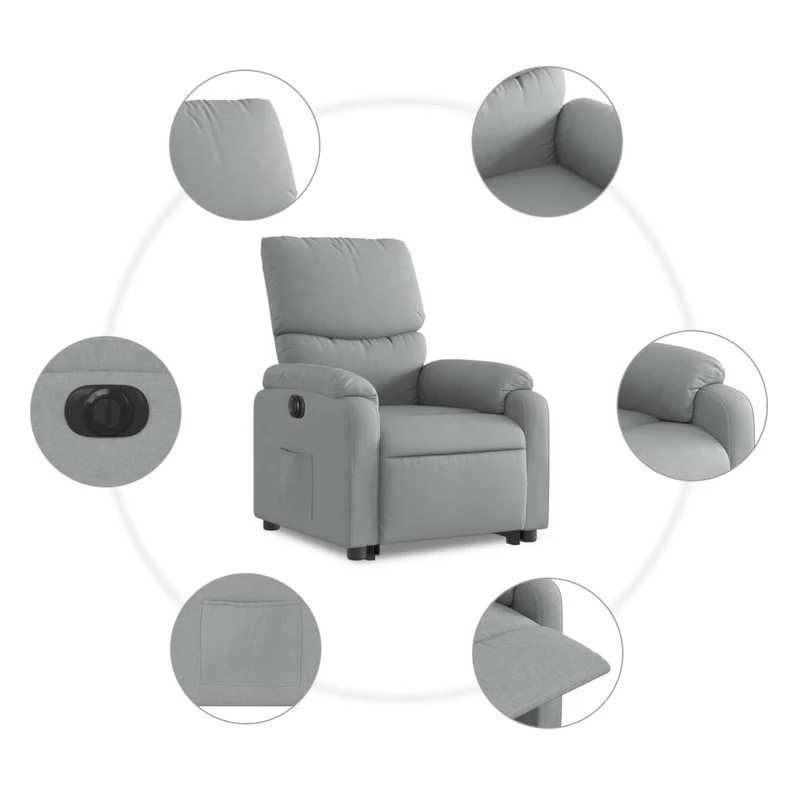 Fauteuil relax TV fonction de levage électrique très confortable en tissu gris clair DEC028326