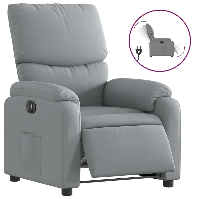 Fauteuil relax TV fonction d'inclinaison électrique très confortable en tissu gris clair DEC028314