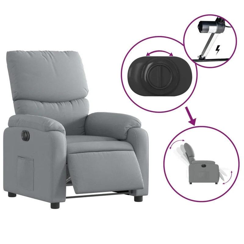 Fauteuil relax TV fonction d'inclinaison électrique très confortable en tissu gris clair DEC028314