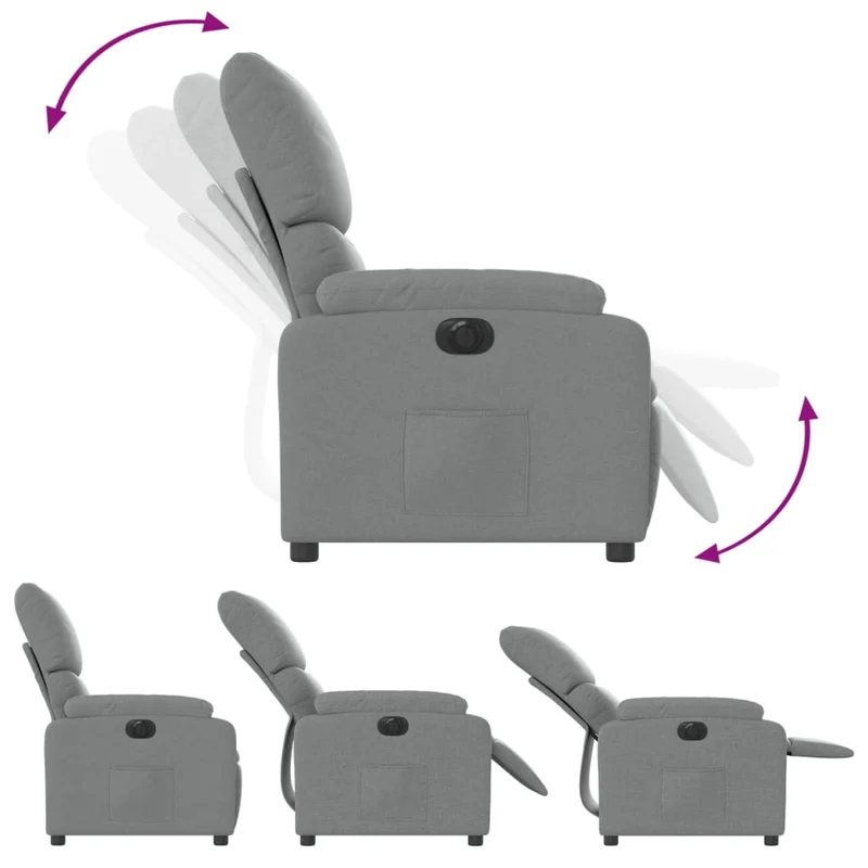 Fauteuil relax TV fonction d'inclinaison électrique très confortable en tissu gris clair DEC028314