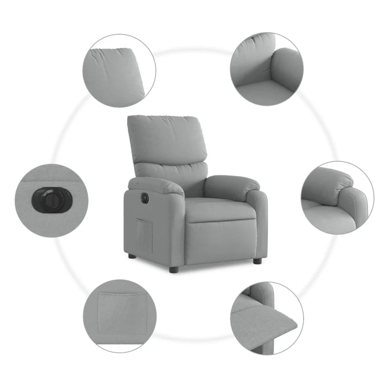Fauteuil relax TV fonction d'inclinaison électrique très confortable en tissu gris clair DEC028314