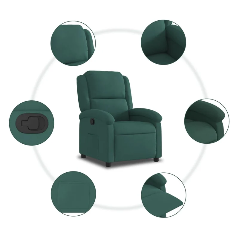 Fauteuil relax TV rembourrage confortable fonction d'inclinaison manuelle en velours vert foncé DEC028232
