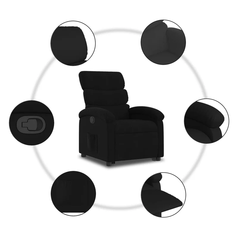 Fauteuil relax TV rembourrage confortable fonction de levage électrique en tissu noir DEC028120