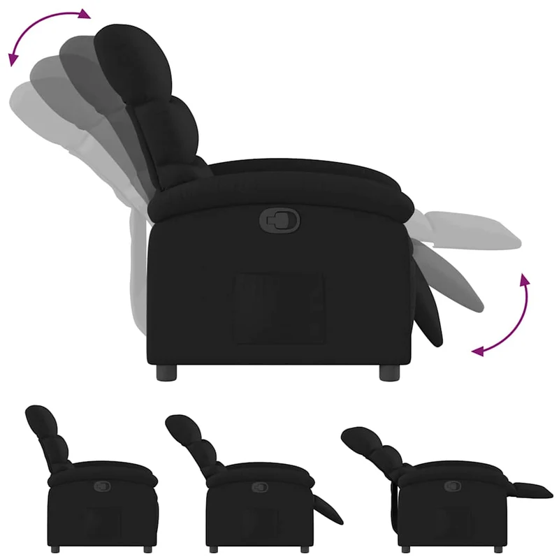 Fauteuil relax TV rembourrage confortable fonction d'inclinaison manuelle en tissu noir DEC028107