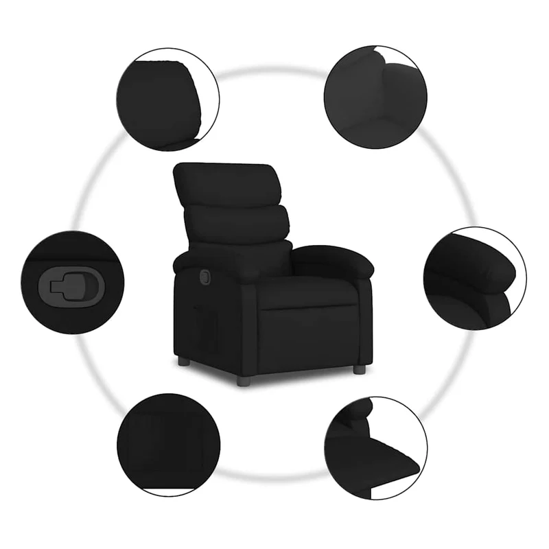 Fauteuil relax TV rembourrage confortable fonction d'inclinaison manuelle en tissu noir DEC028107