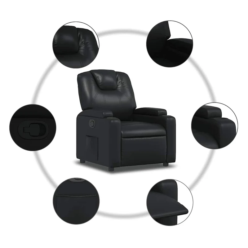 Fauteuil relax TV rembourrage confortable fonction d'inclinaison manuelle en PVC noir DEC028084