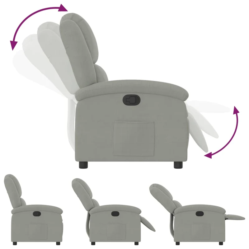 Fauteuil relax TV rembourrage confortable fonction d'inclinaison manuelle en velours gris clair DEC027922
