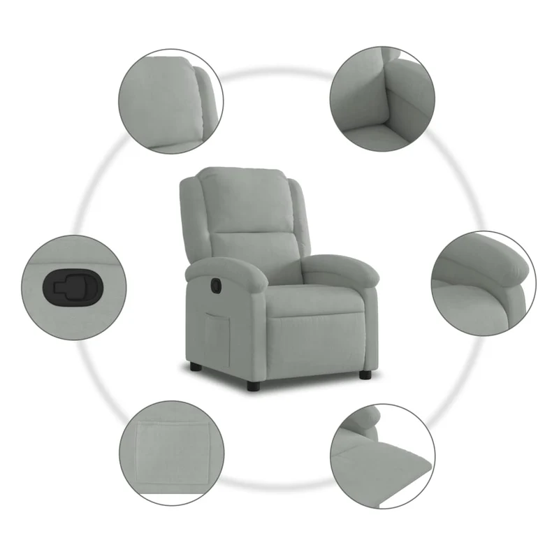 Fauteuil relax TV rembourrage confortable fonction d'inclinaison manuelle en velours gris clair DEC027922