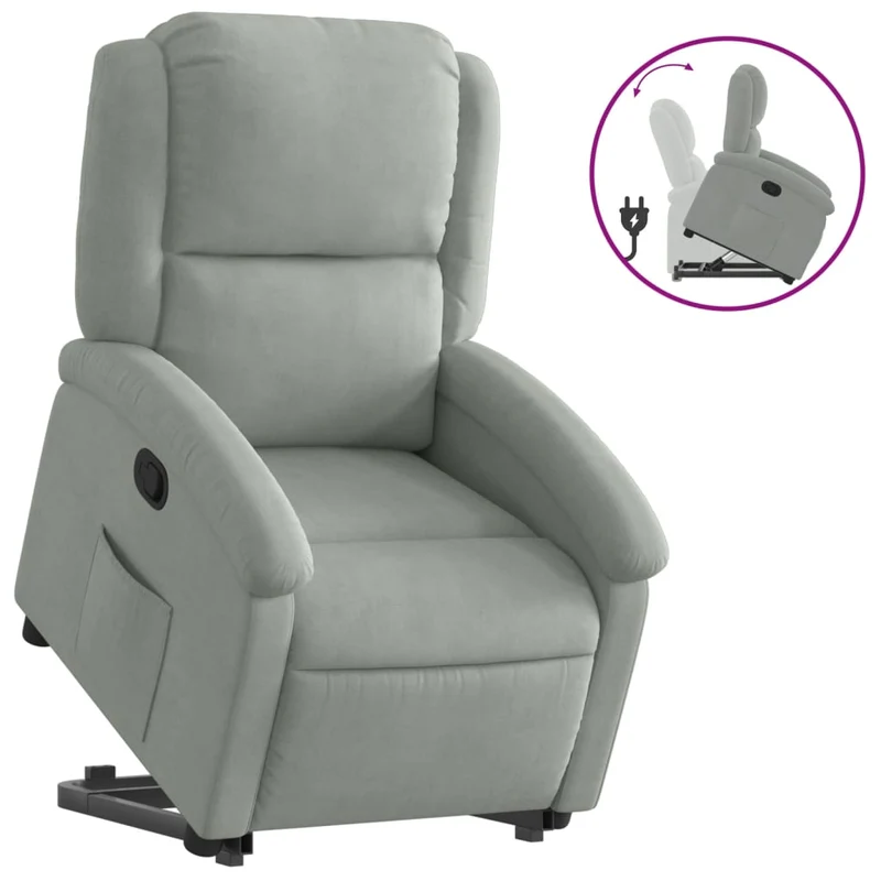 Fauteuil relax TV rembourrage confortable fonction de levage électrique en velours gris clair DEC027920