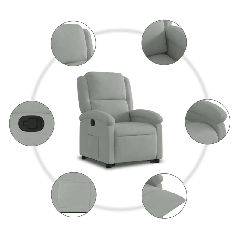 Fauteuil relax TV rembourrage confortable fonction de levage électrique en velours gris clair DEC027920