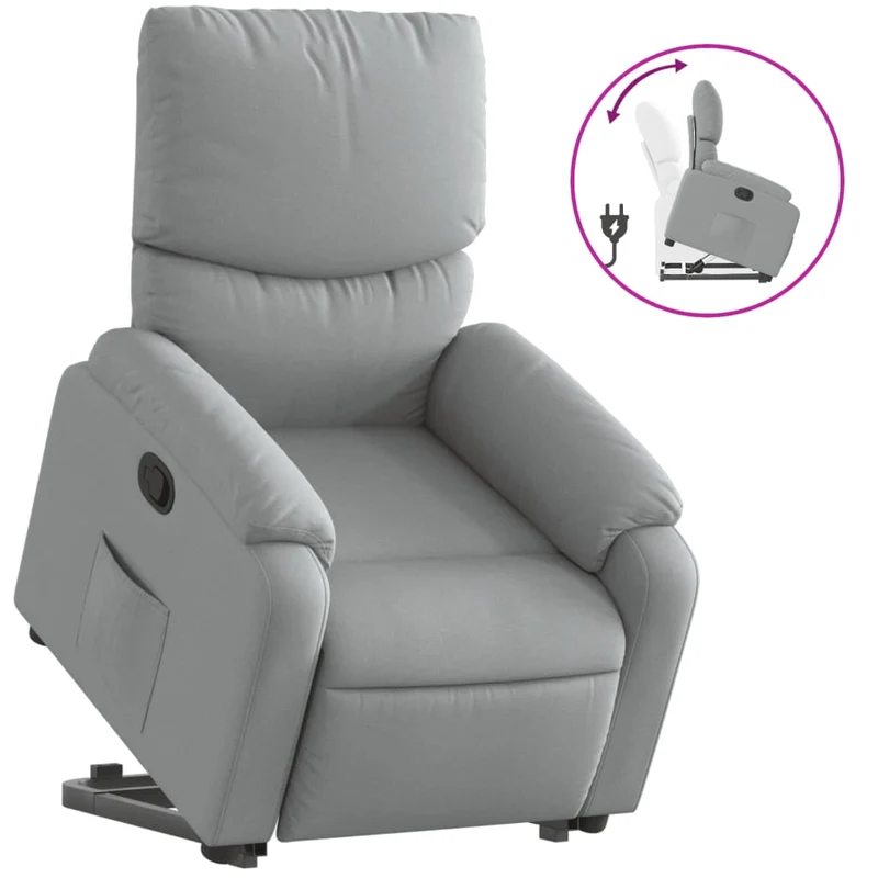 Fauteuil relax TV rembourrage confortable fonction de levage électrique en tissu gris clair DEC027900