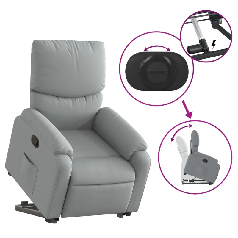 Fauteuil relax TV rembourrage confortable fonction de levage électrique en tissu gris clair DEC027900