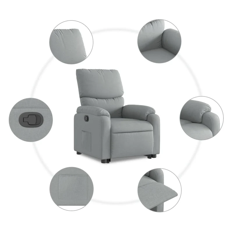 Fauteuil relax TV rembourrage confortable fonction de levage électrique en tissu gris clair DEC027900