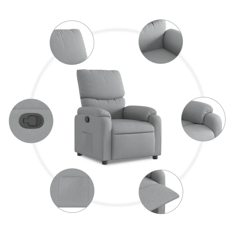 Fauteuil relax TV rembourrage confortable fonction d'inclinaison manuelle en tissu gris clair DEC027896