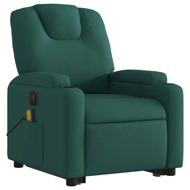 Fauteuil de relaxation fonction massage et inclinable fonction de levage électrique en tissu vert foncé DEC027872