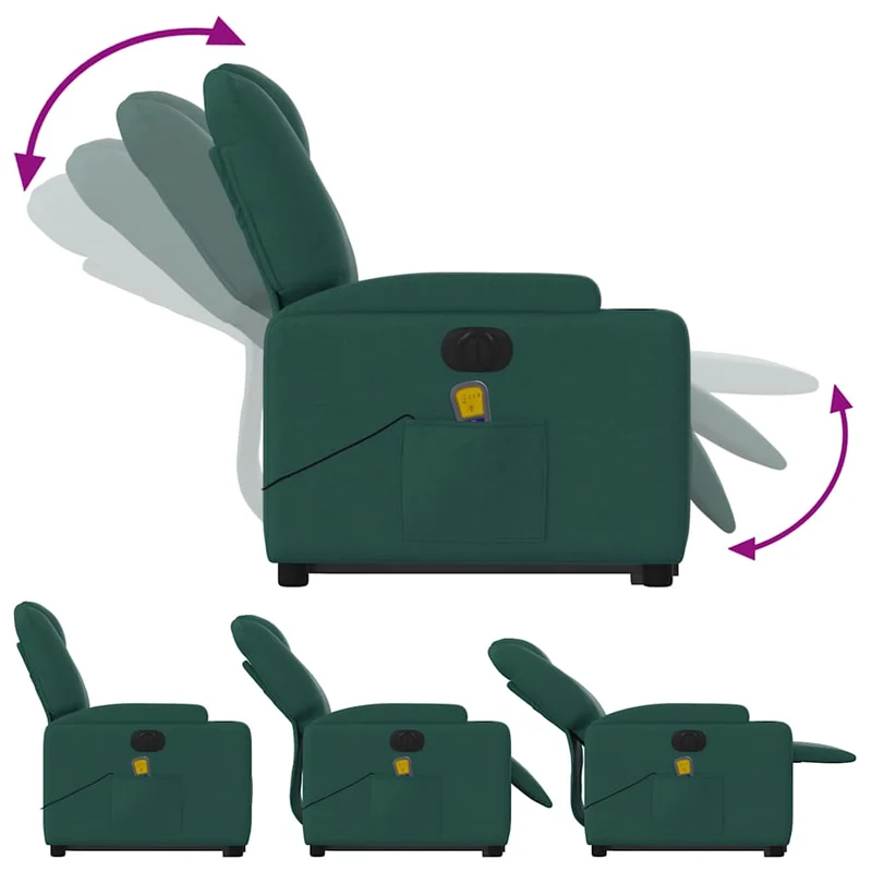 Fauteuil de relaxation fonction massage et inclinable fonction de levage électrique en tissu vert foncé DEC027872