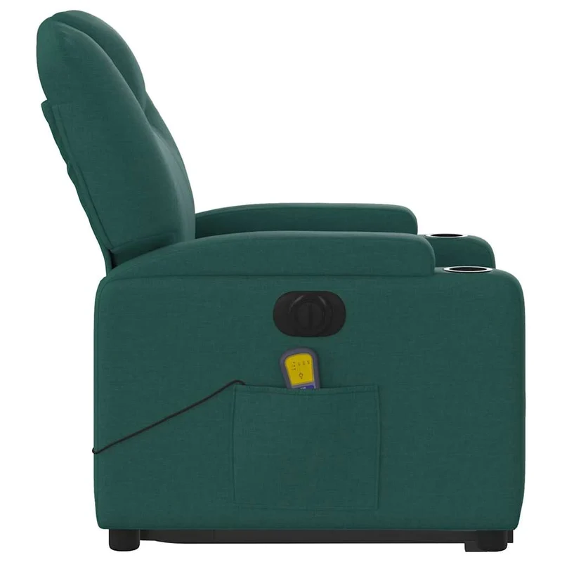 Fauteuil de relaxation fonction massage et inclinable fonction de levage électrique en tissu vert foncé DEC027872
