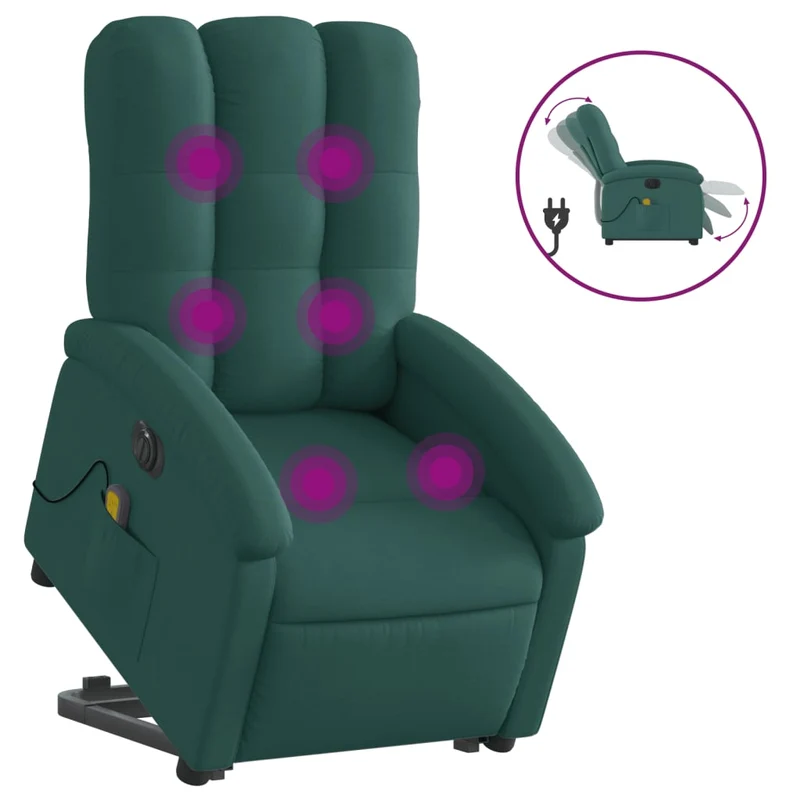 Fauteuil de relaxation fonction massage et inclinable en tissu vert foncé DEC027871