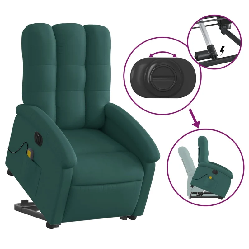 Fauteuil de relaxation fonction massage et inclinable en tissu vert foncé DEC027871