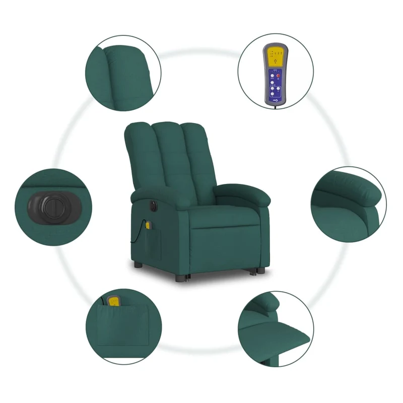 Fauteuil de relaxation fonction massage et inclinable en tissu vert foncé DEC027871