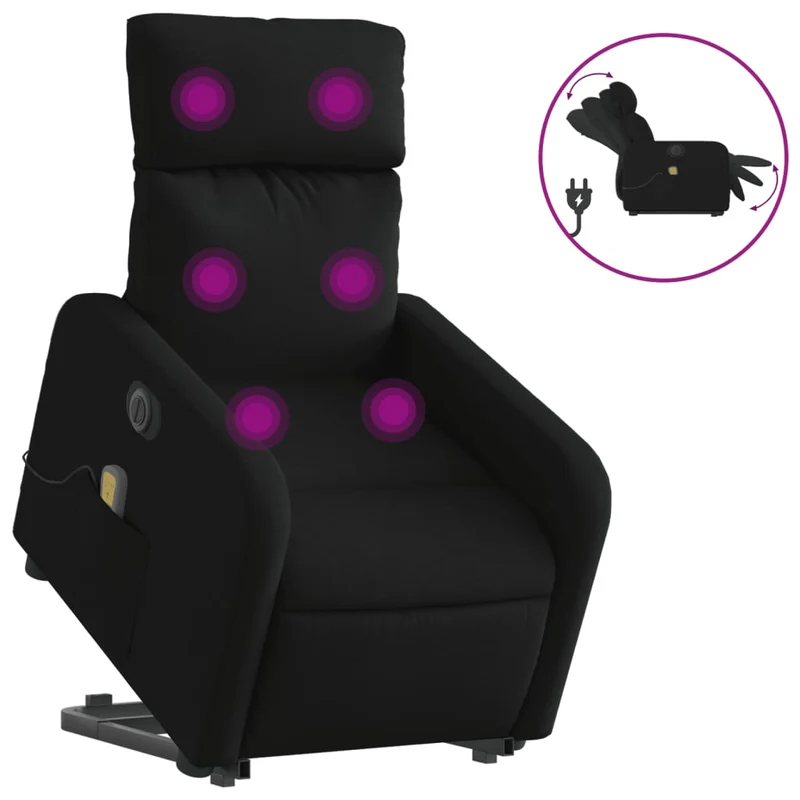 Fauteuil de relaxation fonction massage et inclinable fonction de levage électrique en tissu noir DEC027824