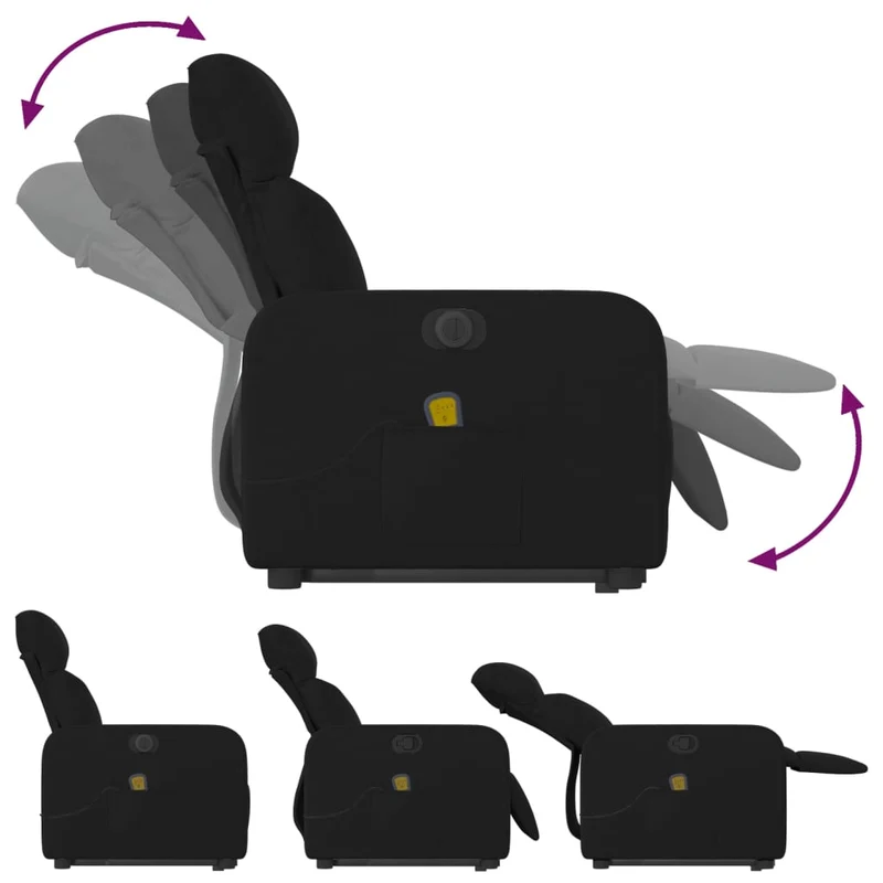 Fauteuil de relaxation fonction massage et inclinable fonction de levage électrique en tissu noir DEC027824