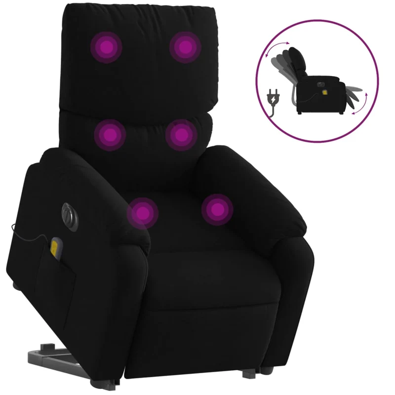 Fauteuil de relaxation fonction massage et inclinable fonction de levage électrique en tissu noir DEC027822